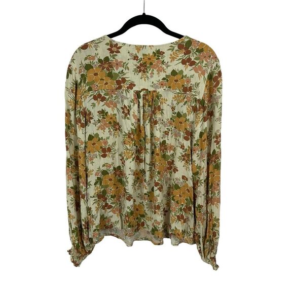 Cupcakes and Cashmere Floral Tie Neck Top Blouse Fall Boho Chic Size L - Picture 2 of 10